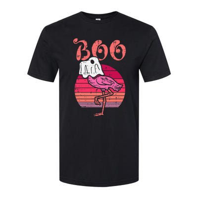 Vintage Halloween Flamingo Ghost Sunset Print Softstyle CVC T-Shirt