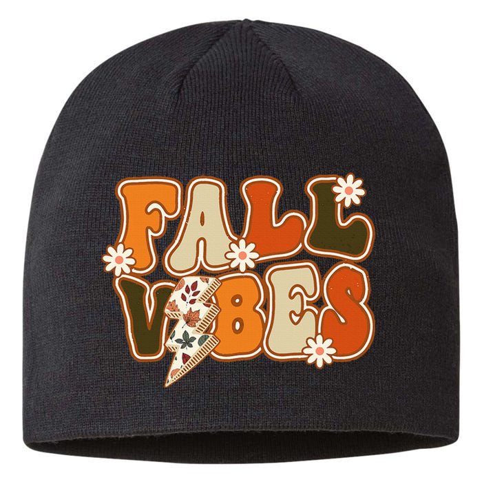 Vintage Hello Fall Floral Groovy Fall Vibes Autumn Retro Sustainable Beanie