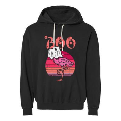 Vintage Halloween Flamingo Ghost Sunset Print Garment-Dyed Fleece Hoodie