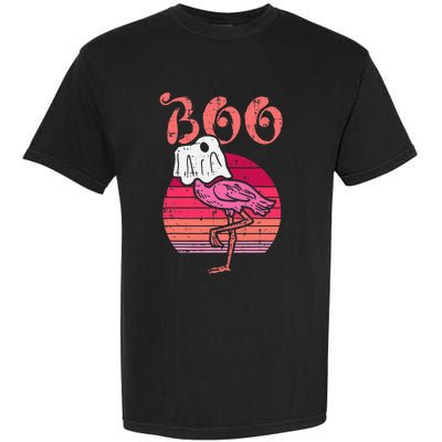 Vintage Halloween Flamingo Ghost Sunset Print Garment-Dyed Heavyweight T-Shirt