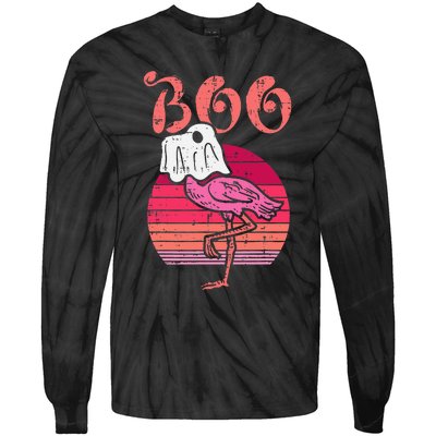 Vintage Halloween Flamingo Ghost Sunset Print Tie-Dye Long Sleeve Shirt