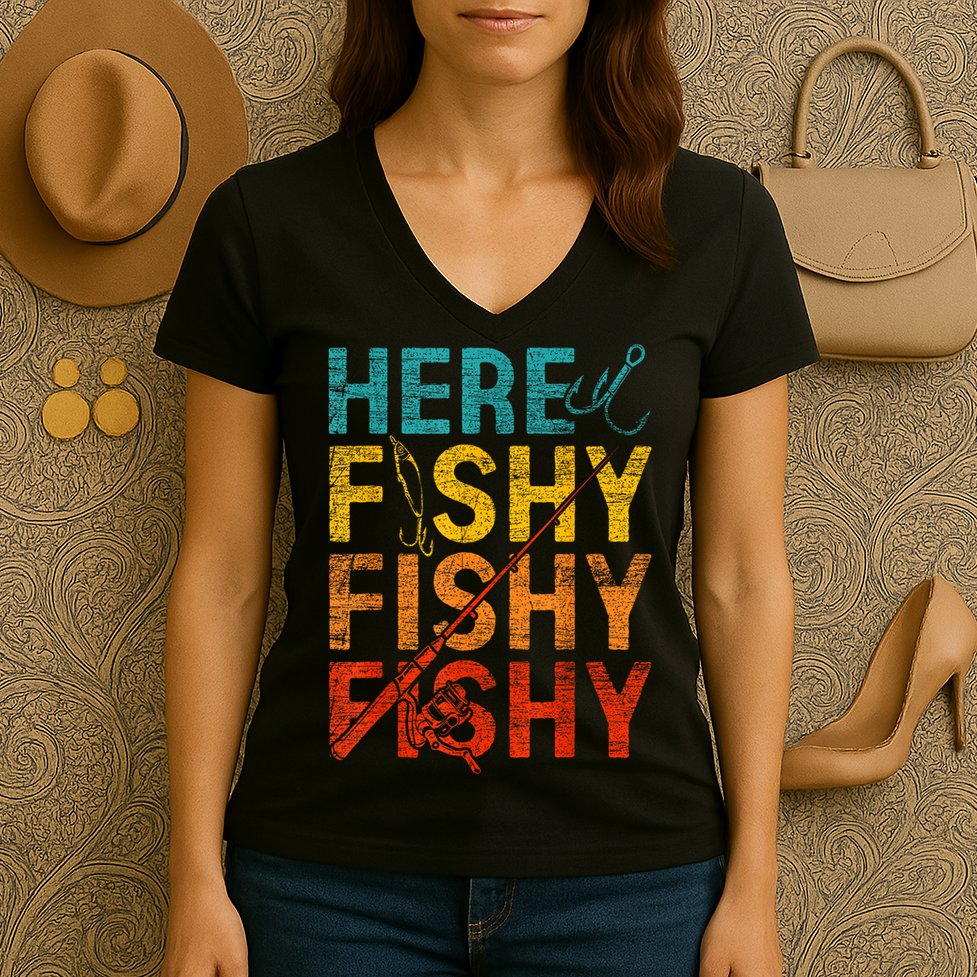 Vinatge Here Fishy Fishy Fishy Gift Women's V-Neck T-Shirt