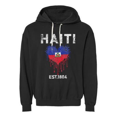 Vintage Haiti Flag Day Haitians Flag Pride Gifts Celebration Garment-Dyed Fleece Hoodie