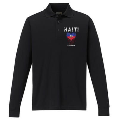 Vintage Haiti Flag Day Haitians Flag Pride Gifts Celebration Performance Long Sleeve Polo