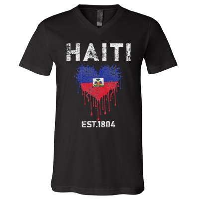 Vintage Haiti Flag Day Haitians Flag Pride Gifts Celebration V-Neck T-Shirt