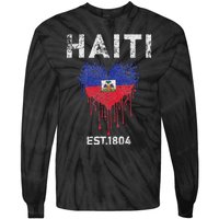 Vintage Haiti Flag Day Haitians Flag Pride Gifts Celebration Tie-Dye Long Sleeve Shirt