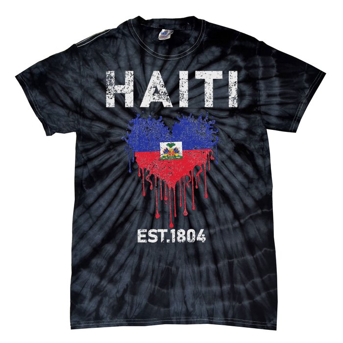 Vintage Haiti Flag Day Haitians Flag Pride Gifts Celebration Tie-Dye T-Shirt