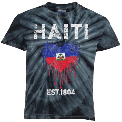 Vintage Haiti Flag Day Haitians Flag Pride Gifts Celebration Kids Tie-Dye T-Shirt