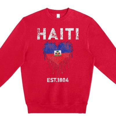 Vintage Haiti Flag Day Haitians Flag Pride Gifts Celebration Premium Crewneck Sweatshirt