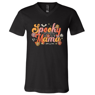 Vintage Halloween Ghost Witchy Mom Costume V-Neck T-Shirt