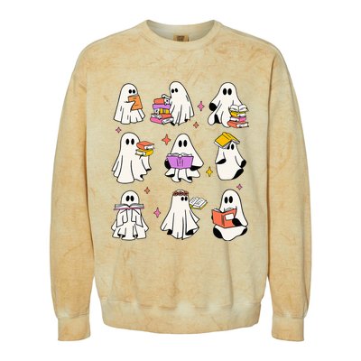 Vintage Halloween Ghost Book Lover Teacher Colorblast Crewneck Sweatshirt