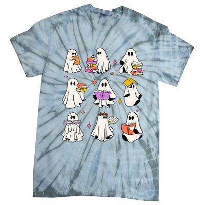 Vintage Halloween Ghost Book Lover Teacher Tie-Dye T-Shirt