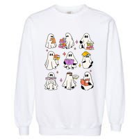 Vintage Halloween Ghost Book Lover Teacher Garment-Dyed Sweatshirt