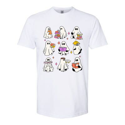 Vintage Halloween Ghost Book Lover Teacher Softstyle CVC T-Shirt