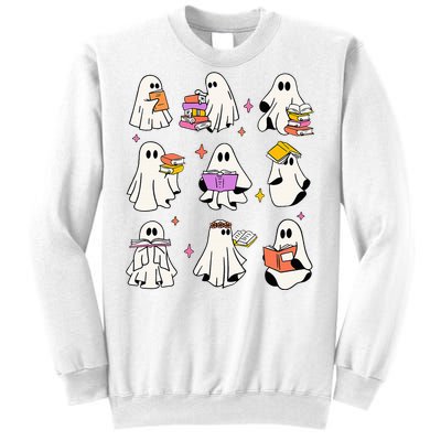 Vintage Halloween Ghost Book Lover Teacher Sweatshirt