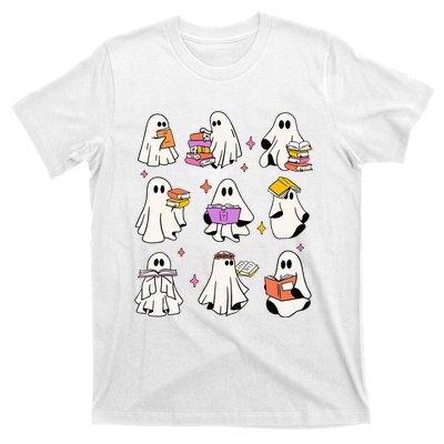 Vintage Halloween Ghost Book Lover Teacher T-Shirt