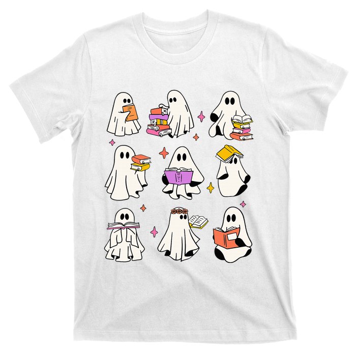 Vintage Halloween Ghost Book Lover Teacher T-Shirt