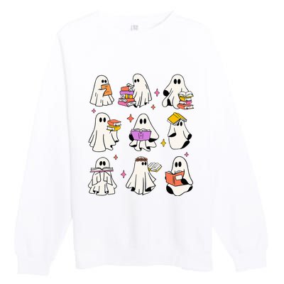 Vintage Halloween Ghost Book Lover Teacher Premium Crewneck Sweatshirt