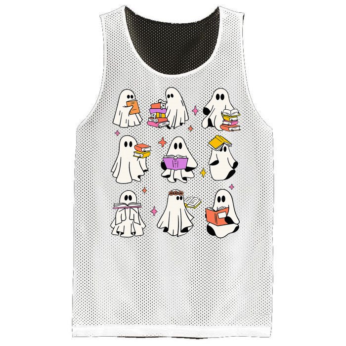 Vintage Halloween Ghost Book Lover Teacher Mesh Reversible Basketball Jersey Tank