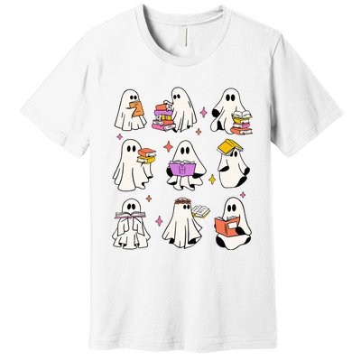 Vintage Halloween Ghost Book Lover Teacher Premium T-Shirt