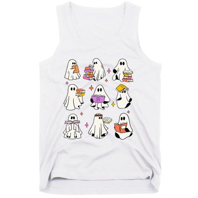 Vintage Halloween Ghost Book Lover Teacher Tank Top