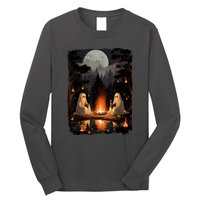 Vintage Halloween Ghost Book Reading Camping Teachers Gift Long Sleeve Shirt