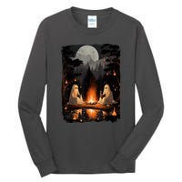 Vintage Halloween Ghost Book Reading Camping Teachers Gift Tall Long Sleeve T-Shirt