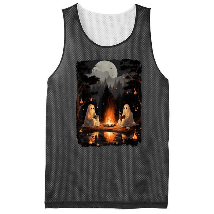 Vintage Halloween Ghost Book Reading Camping Teachers Gift Mesh Reversible Basketball Jersey Tank