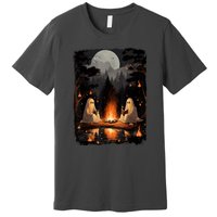 Vintage Halloween Ghost Book Reading Camping Teachers Gift Premium T-Shirt