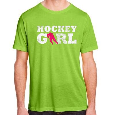 Vintage Hockey Girl Player Silhouette Sport Adult ChromaSoft Performance T-Shirt