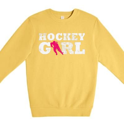 Vintage Hockey Girl Player Silhouette Sport Premium Crewneck Sweatshirt