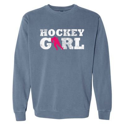 Vintage Hockey Girl Player Silhouette Sport Garment-Dyed Sweatshirt