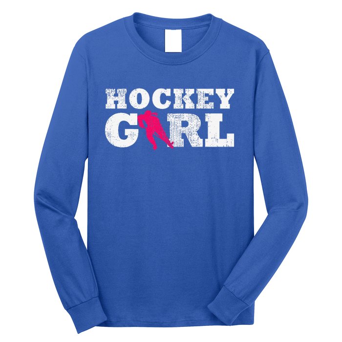 Vintage Hockey Girl Player Silhouette Sport Long Sleeve Shirt