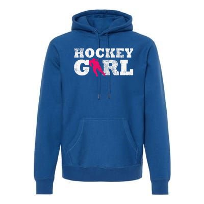 Vintage Hockey Girl Player Silhouette Sport Premium Hoodie