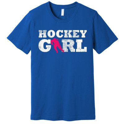 Vintage Hockey Girl Player Silhouette Sport Premium T-Shirt