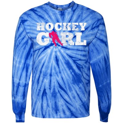 Vintage Hockey Girl Player Silhouette Sport Tie-Dye Long Sleeve Shirt