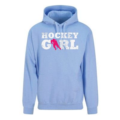 Vintage Hockey Girl Player Silhouette Sport Unisex Surf Hoodie