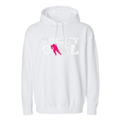 Vintage Hockey Girl Player Silhouette Sport Garment-Dyed Fleece Hoodie