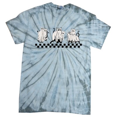 Vintage Halloween Ghost Cats Cute Cats In Ghost Costumes Tie-Dye T-Shirt