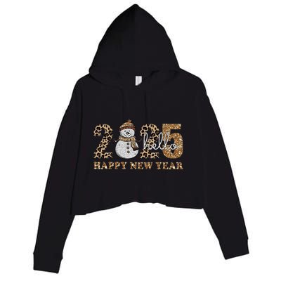 Vintage Hello Happy New Year Happy New Year 2025 Crop Fleece Hoodie