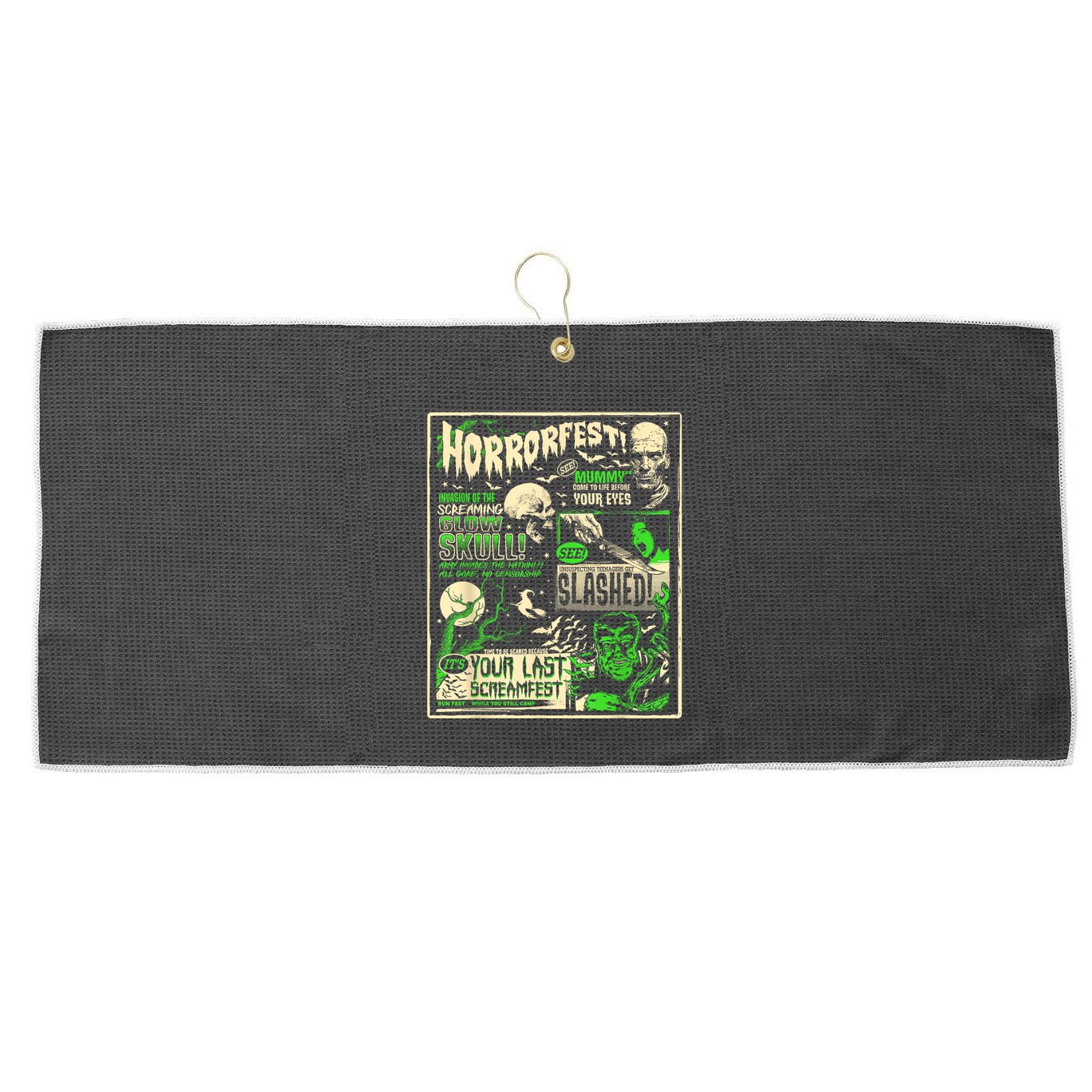 Vintage Horrorfest Halloween Movie Poster Old Time Horror Large Microfiber Waffle Golf Towel