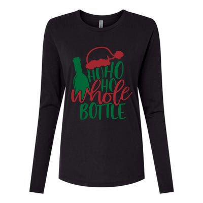 Vintage Ho Ho Ho Whole Bottle Santa Graphic Wine Cute Gift Womens Cotton Relaxed Long Sleeve T-Shirt