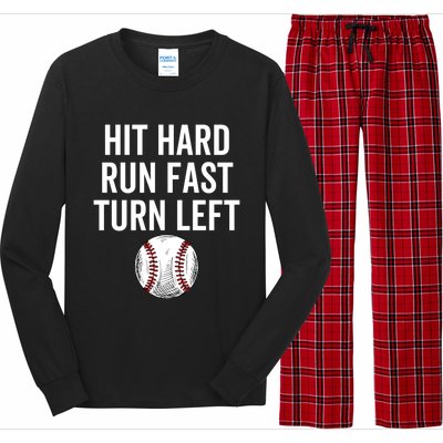 Vintage Hit Hard Run Fast Turn Left Baseball Funny Sport Gift Long Sleeve Pajama Set