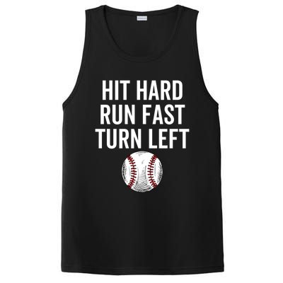 Vintage Hit Hard Run Fast Turn Left Baseball Funny Sport Gift PosiCharge Competitor Tank