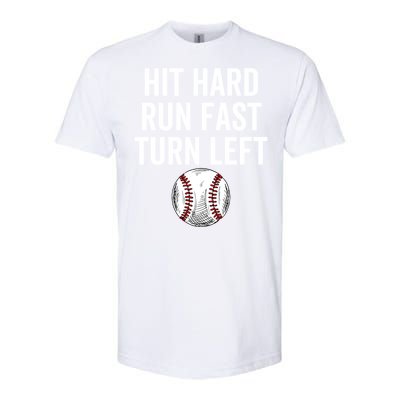 Vintage Hit Hard Run Fast Turn Left Baseball Funny Sport Gift Softstyle CVC T-Shirt