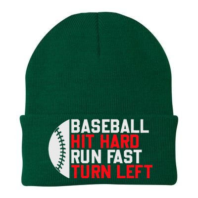 Vintage Hit Hard Run Fast Turn Left Baseball Funny Sport Knit Cap Winter Beanie