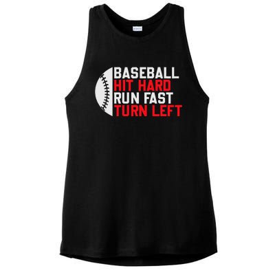 Vintage Hit Hard Run Fast Turn Left Baseball Funny Sport Ladies PosiCharge Tri-Blend Wicking Tank