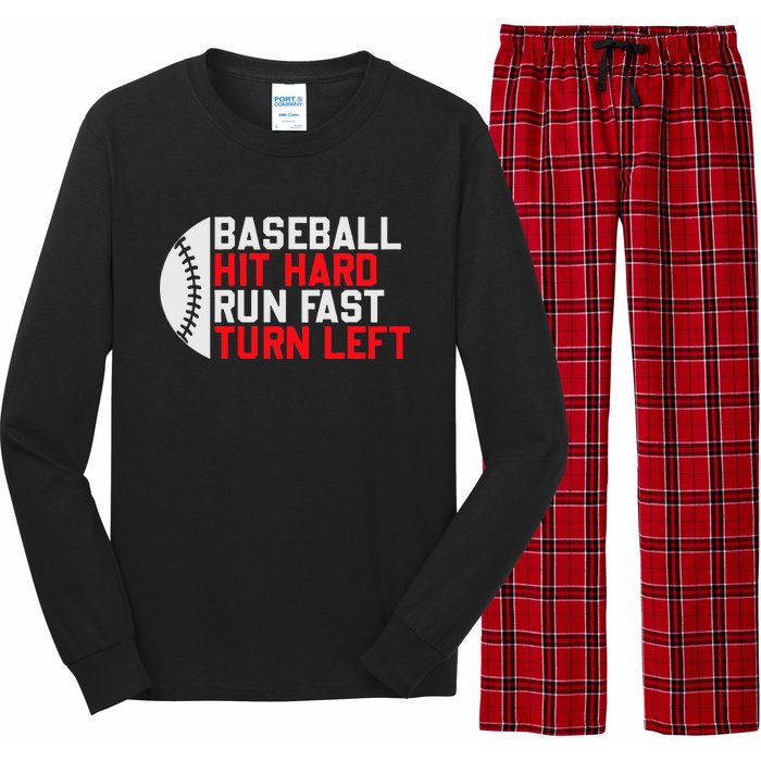 Vintage Hit Hard Run Fast Turn Left Baseball Funny Sport Long Sleeve Pajama Set