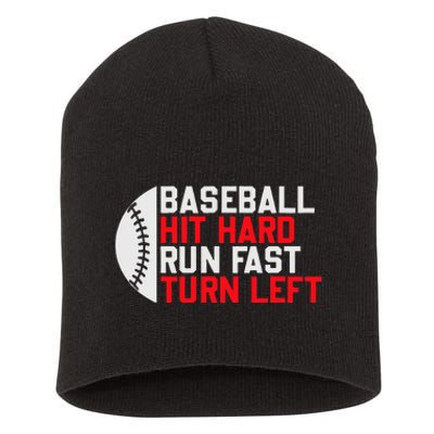 Vintage Hit Hard Run Fast Turn Left Baseball Funny Sport Short Acrylic Beanie