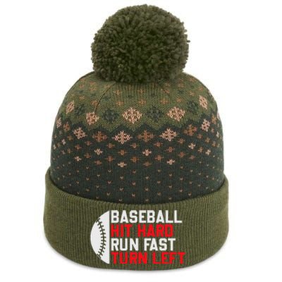 Vintage Hit Hard Run Fast Turn Left Baseball Funny Sport The Baniff Cuffed Pom Beanie